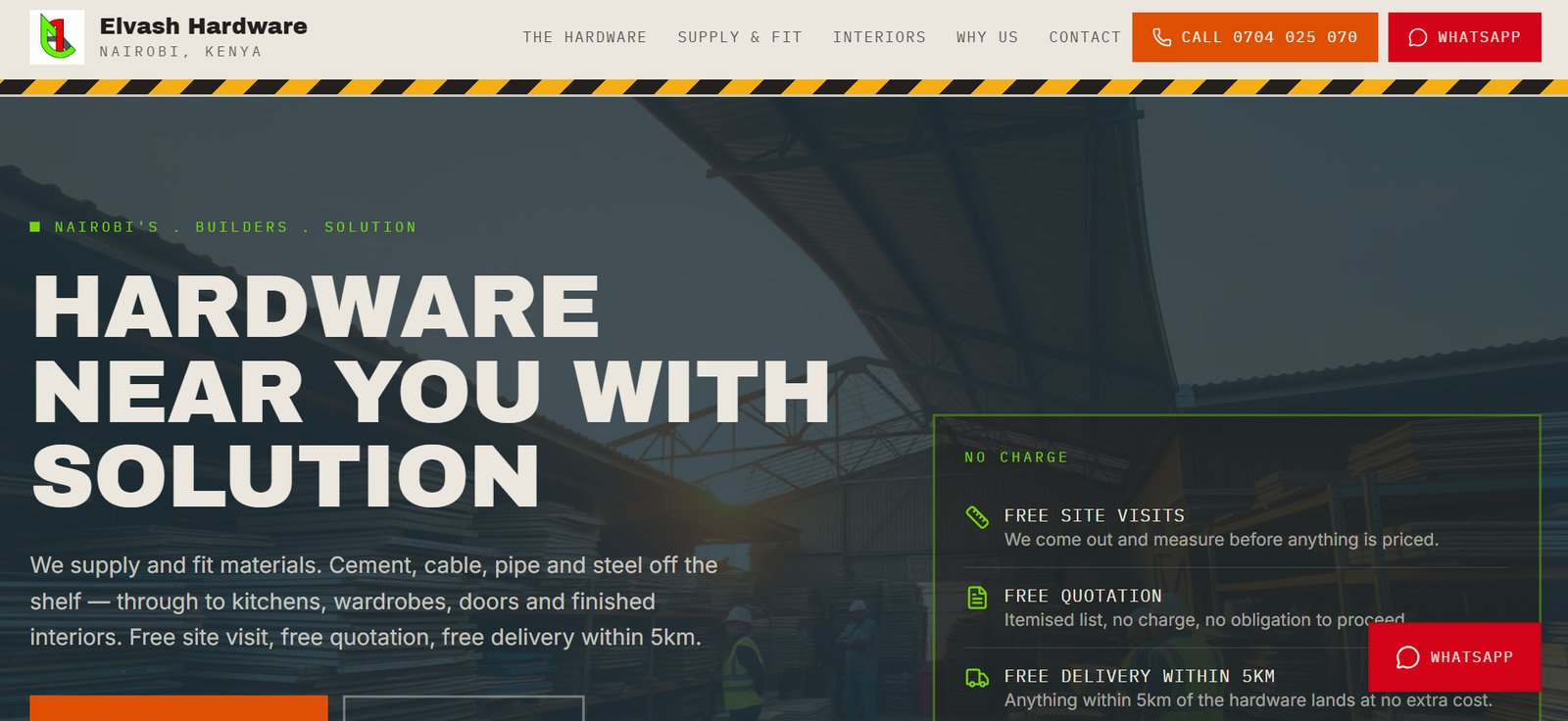 Elvash Hardware & Contractors website